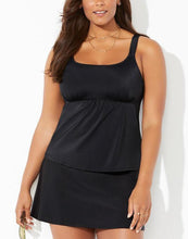 Load image into Gallery viewer, Black Flared Tankini Set With Skirt