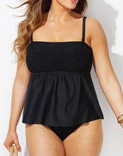 Load image into Gallery viewer, Black Smocked Bandeau Tankini Set