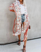 Load image into Gallery viewer, FULLFITALL- white bohemian print loose beach cloak