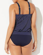Load image into Gallery viewer, Navy Dotted Side Tie Surplice Tankini Top