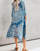 Load image into Gallery viewer, FULLFITALL- Blue Printed Striped Blouse Cardigan Cover Up