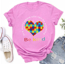 Load image into Gallery viewer, Autism Awareness Heart Puzzle Piece Be Kind T-Shirt