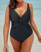 Load image into Gallery viewer, Black Ruched V-Neck One Piece Swimsuit