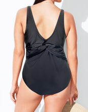 Load image into Gallery viewer, Black Ruched V-Neck One Piece Swimsuit