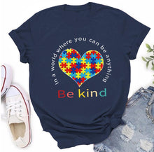 Load image into Gallery viewer, Autism Awareness Heart Puzzle Piece Be Kind T-Shirt