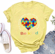 Load image into Gallery viewer, Autism Awareness Heart Puzzle Piece Be Kind T-Shirt