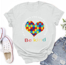 Load image into Gallery viewer, Autism Awareness Heart Puzzle Piece Be Kind T-Shirt