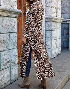 FULLFITALL- Chiffon coat skirt leopard print long sleeve lapel