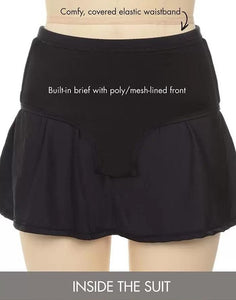Black White Dot Loop Strap Blouson Tankini Set With Skirt