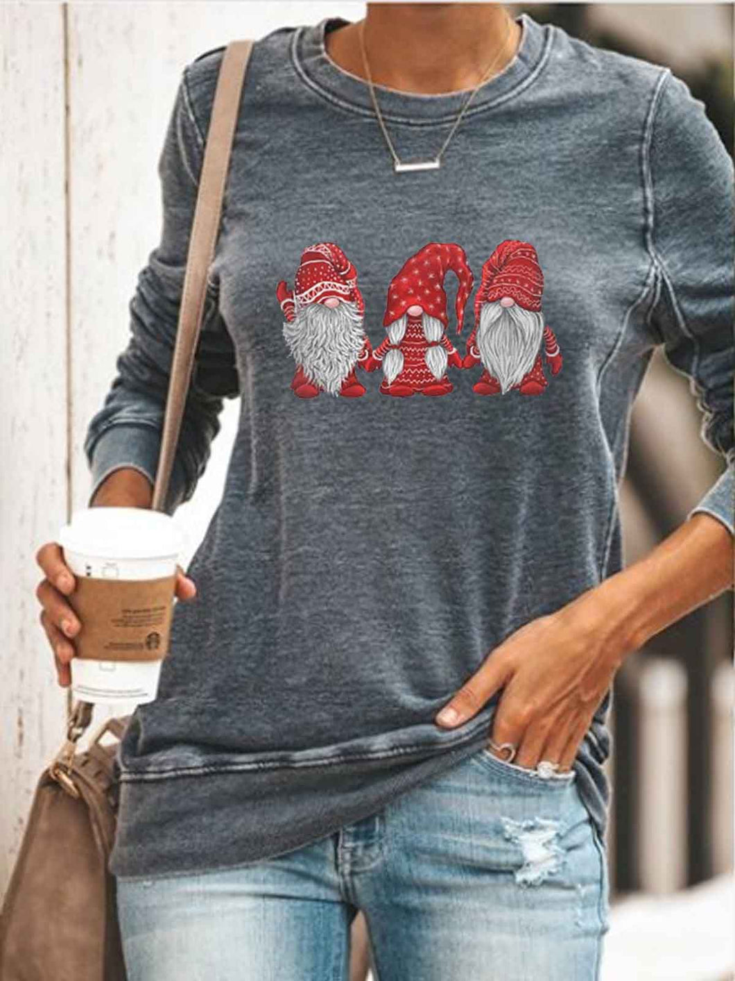 Women's Scandinavian Christmas Gnomes Print Sweatshirt