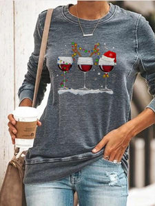 Women Three Glass of Red Wine Santa Hat Christmas Sweatshirts