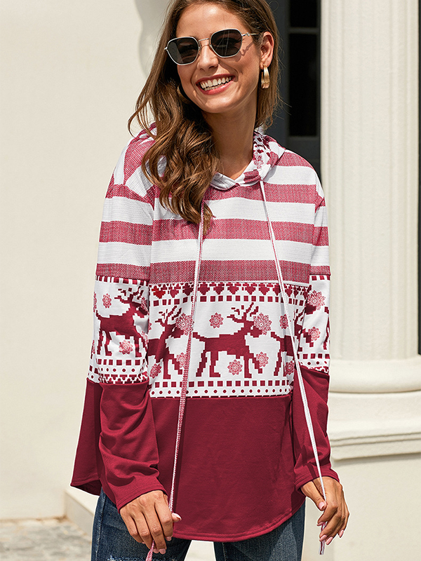 Women's Casual Loose Christmas Pattern Hooded Sweater