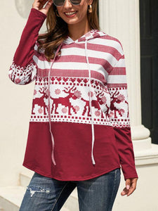 Women's Autumn and Winter Christmas Elk Print Casual Hooded Sweatshirt