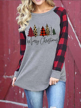 Load image into Gallery viewer, Long Sleeve Plaid Mosaic Christmas Tree Printed Sweatshirt-gray/black/white,4size
