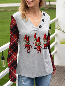 Women's Casual Loose Christmas 5 Christmas Dwarfs Printed Long Sleeve T-Shirt