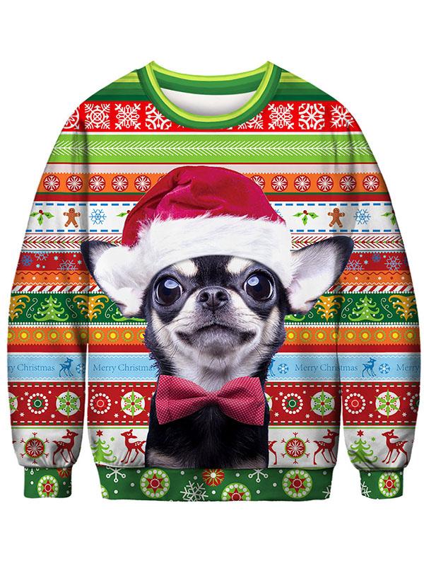 Women's Christmas Dog Printed Sweater-white/pink/red/green,4size