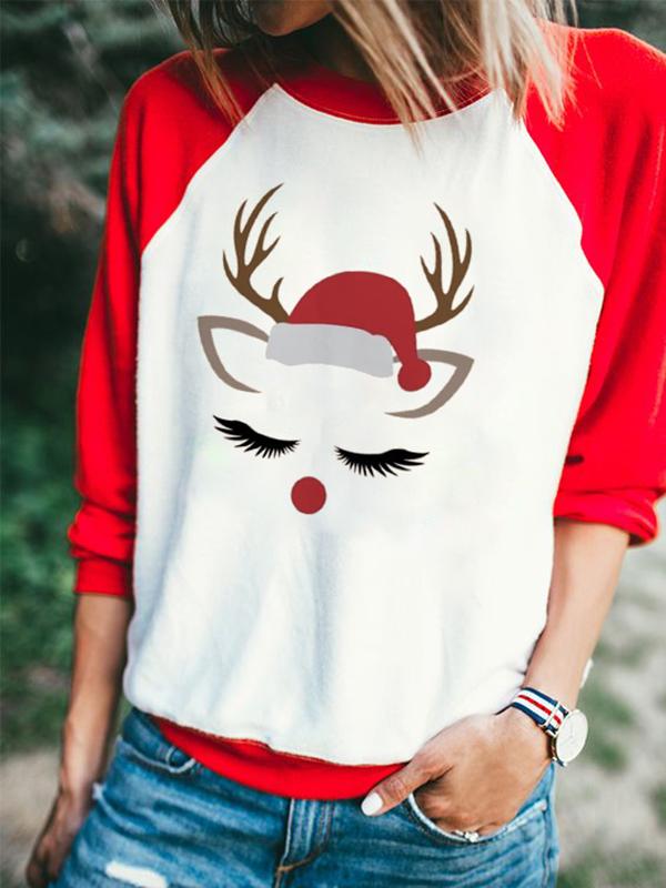 Women's casual round neck Christmas print sweatshirt