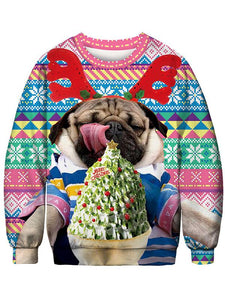 Women's Christmas Dog Printed Sweater-white/pink/red/green,4size