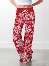Load image into Gallery viewer, Ladies Christmas floral print casual loose-fitting drawstring wide-leg trousers
