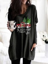 Load image into Gallery viewer, Women&#39;s It&#39;s The Most Wonderful Time Of The Year Christmas Print Pocket Top
