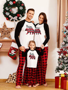 Christmas Plaid Bear Print Parent-Child Suit