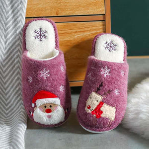 Women's Santa Non-slip Same Style For Men And Women Plush Cotton Slippers