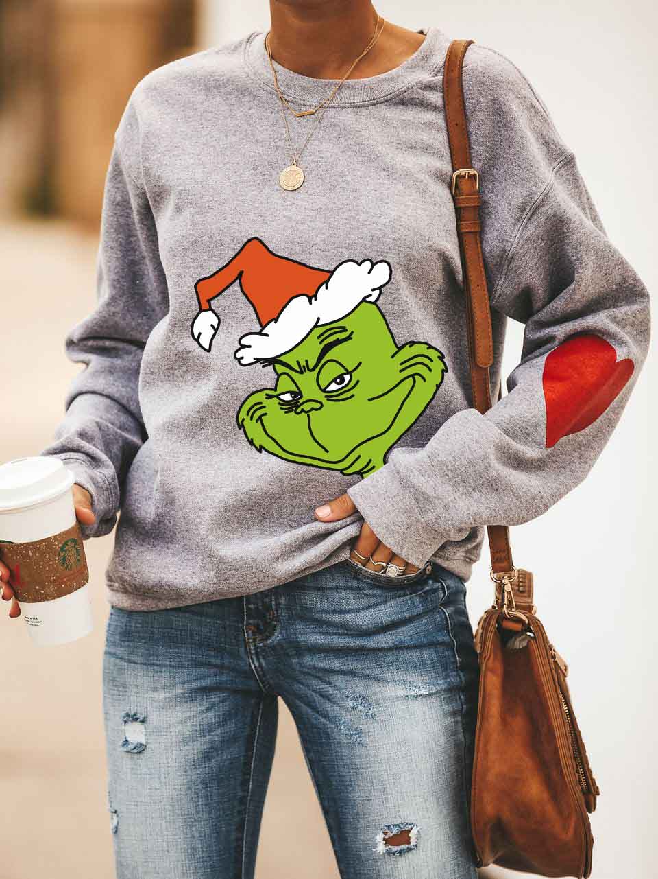 Women's Christmas Grinch Printed Zip Sweatshirt