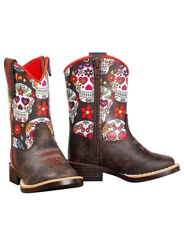 Women's Colorblock Skull Print Leather Ankle Boots
