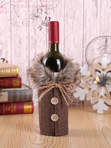 Christmas fur collar red plaid wine decoration set