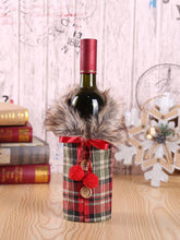 Load image into Gallery viewer, Christmas fur collar red plaid wine decoration set
