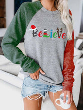 Load image into Gallery viewer, Women&#39;s Believe Christmas Print Contrast Top
