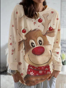 Women's Christmas Animal Print Long Sleeve Loose T-shirt