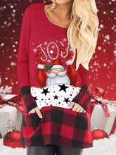 Load image into Gallery viewer, Christmas Cartoon Print Plaid Stitching Long-Sleeved T-Shirt
