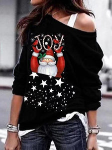 JOY Santa Cartoon Print Sweatshirt