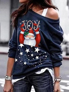 JOY Santa Cartoon Print Sweatshirt
