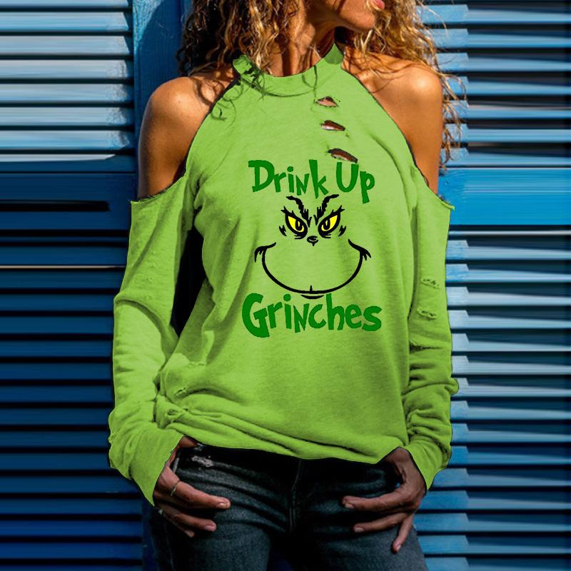 Women's Drink Up Grinches Print Off-the-shoulder T-shirt
