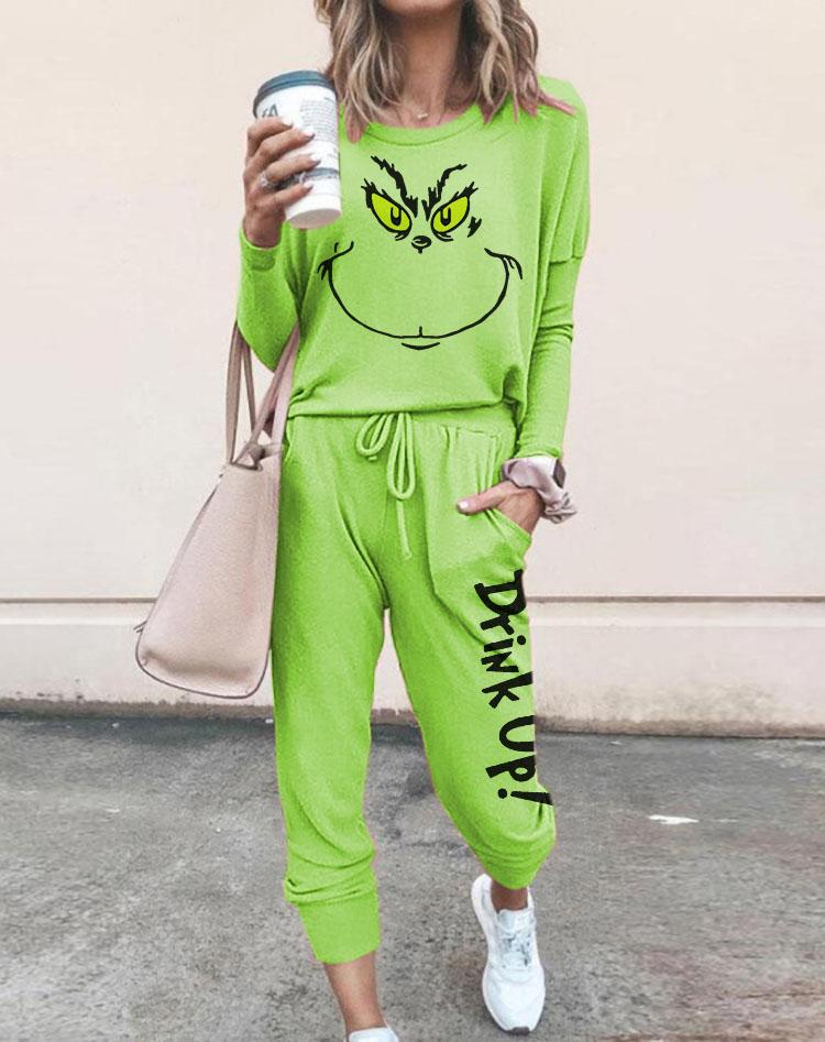 Women The Grinch Drink Up Printed Long Sleeve Suits