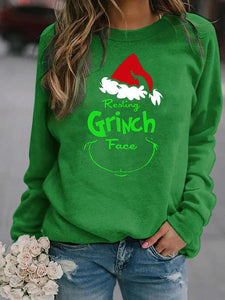 Resting Grinch Face Christmas Hat Printed Sweatshirt