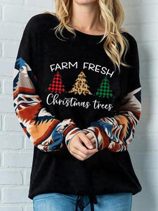 Women's Christmas Farm Fresh Christmas Trees Arm Print Sweatshirt