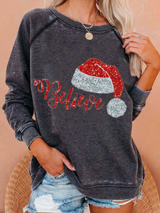 Women's Christmas Believe Print Sweatshirt