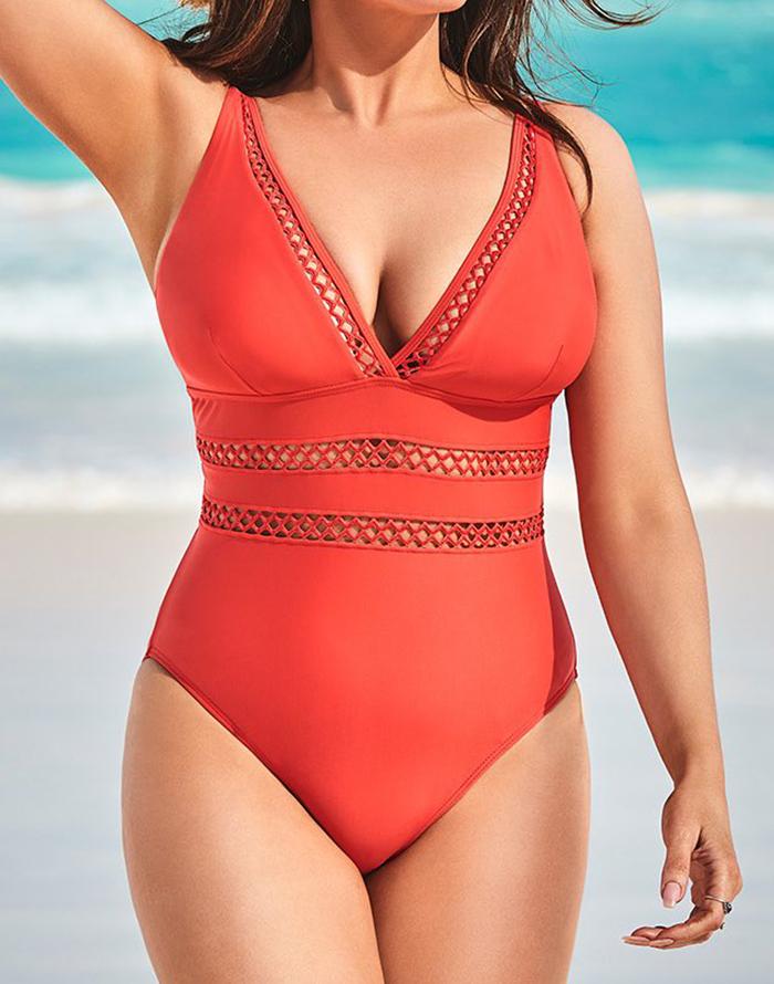 Scarlet Lattice Plunge One Piece Swimsuit