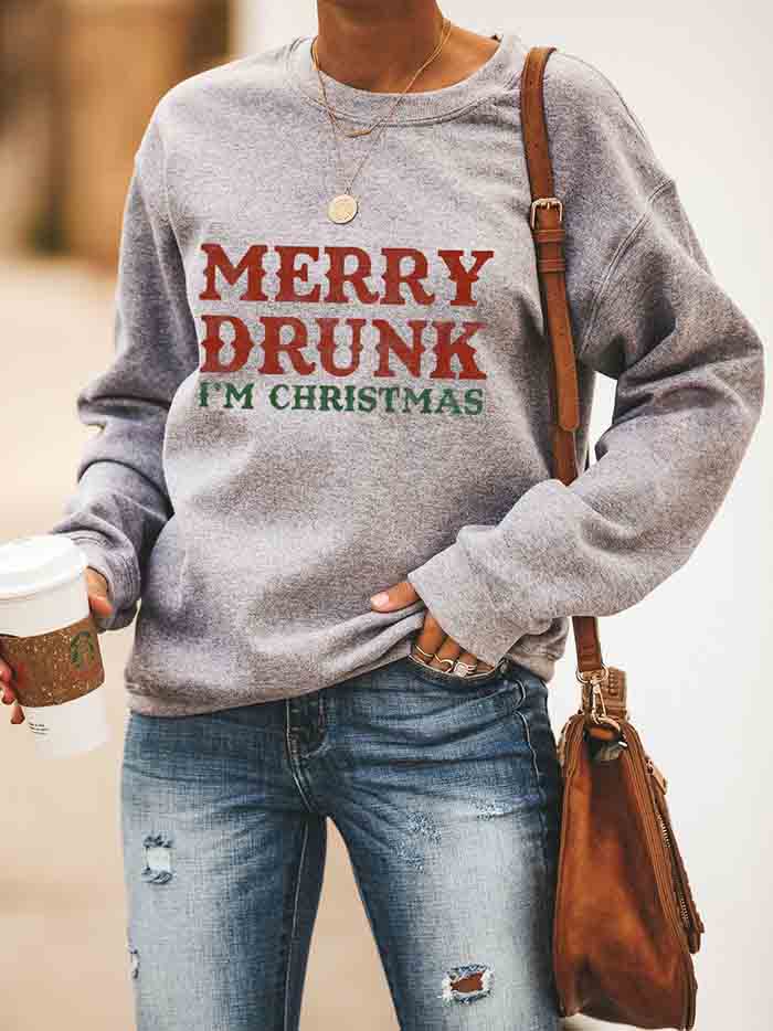 Lady Merry Drunk Letter Print Long Sleeve Sweatshirt