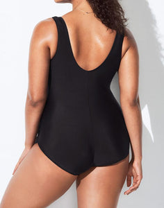 Black Sarong Front One Piece Swimsuit