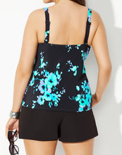 Load image into Gallery viewer, Blue Poppy Flared Tankini with Cargo Short
