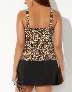 Leopard Flared Tankini Set With Skirt