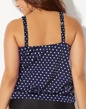 Load image into Gallery viewer, Navy Dotted Side Tie Surplice Tankini Top
