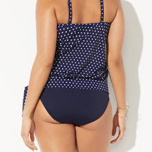 Load image into Gallery viewer, Navy Dotted Side Tie Surplice Tankini Set
