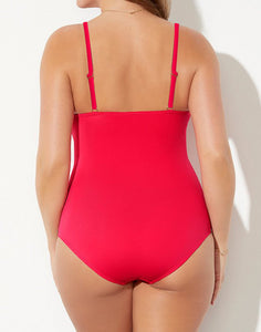 Red Ruched Sweetheart One Piece Swimsuit
