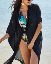 Load image into Gallery viewer, FULLFITALL- black transparent swimsuit blouse with fungus chiffon sunscreen cardigan
