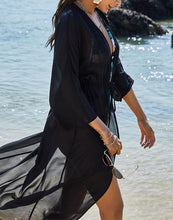 Load image into Gallery viewer, FULLFITALL- chiffon cardigan black beach jacket, bat sleeves, sun protection jacket
